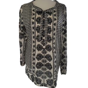 Lands' End Scarf Print Tie Tuck Blouse Size 12 NWT